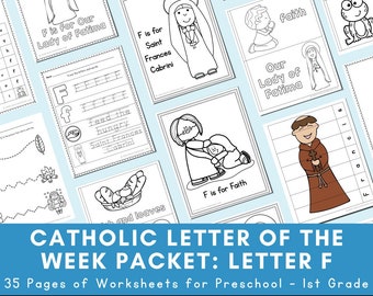 Letter F: Catholic Letter of the Week Worksheets and Coloring Pages for Preschool, Kindergarten, and 1st Grade