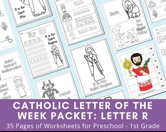 Letter R: Catholic Letter of the Week Worksheets and Coloring Pages for Preschool, Kindergarten, and First Grade