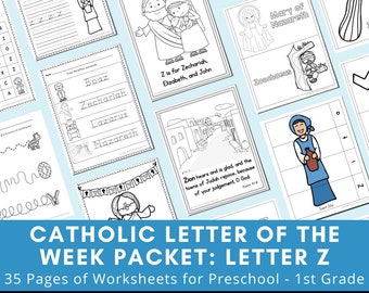 Letter Z: Catholic Letter of the Week Worksheets and Coloring Pages for Preschool, Kindergarten, and First Grade