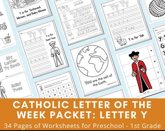Letter Y: Catholic Letter of the Week Worksheets and Coloring Pages for Preschool, Kindergarten, and First Grade