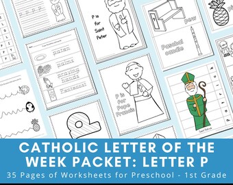 Letter P: Catholic Letter of the Week Worksheets and Coloring Pages for Preschool, Kindergarten, and 1st Grade