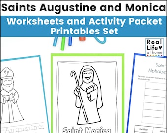 Paquete imprimible de hojas de trabajo y actividades de Santa Mónica y San Agustín para niños