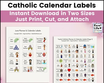 Calcomanías o etiquetas de calendario católicas imprimibles para niños, adolescentes y adultos