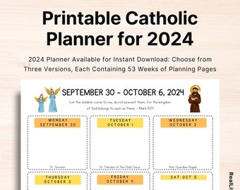 Printable 2024 Weekly Catholic Planner Pages for Kids, Teens, and Adults (Instant Download - Print at Home)