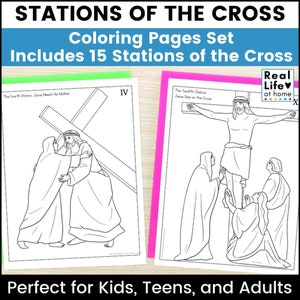 Stations of the Cross Coloring Pages Set for Kids, Teens, Adults (15 Stations Included)
