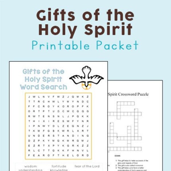 Gifts of the Holy Spirit Word Search and Crossword Puzzle Printable Set