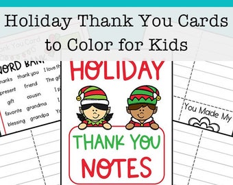 Color Your Own Holiday Thank You Cards with Printable Word Bank - Instant Download