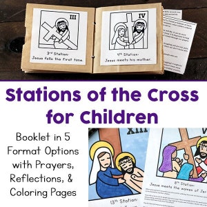 Stations of the Cross for Kids: 5 Booklet Variations Coloring, Reflections, and Prayers image 1