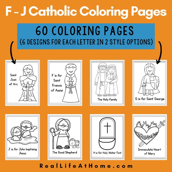 Catholic Coloring Pages for Kids: Letters F - J (60 Pages)