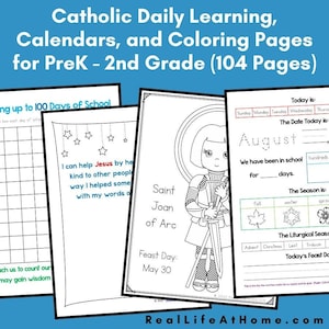 Catholic Daily Learning Notebook, Calendars, and Coloring Pages Packet