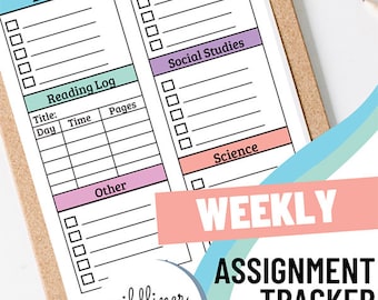 Weekly Assignments Planner Page for Students (in Color and Black and White) - Instant Download and Print