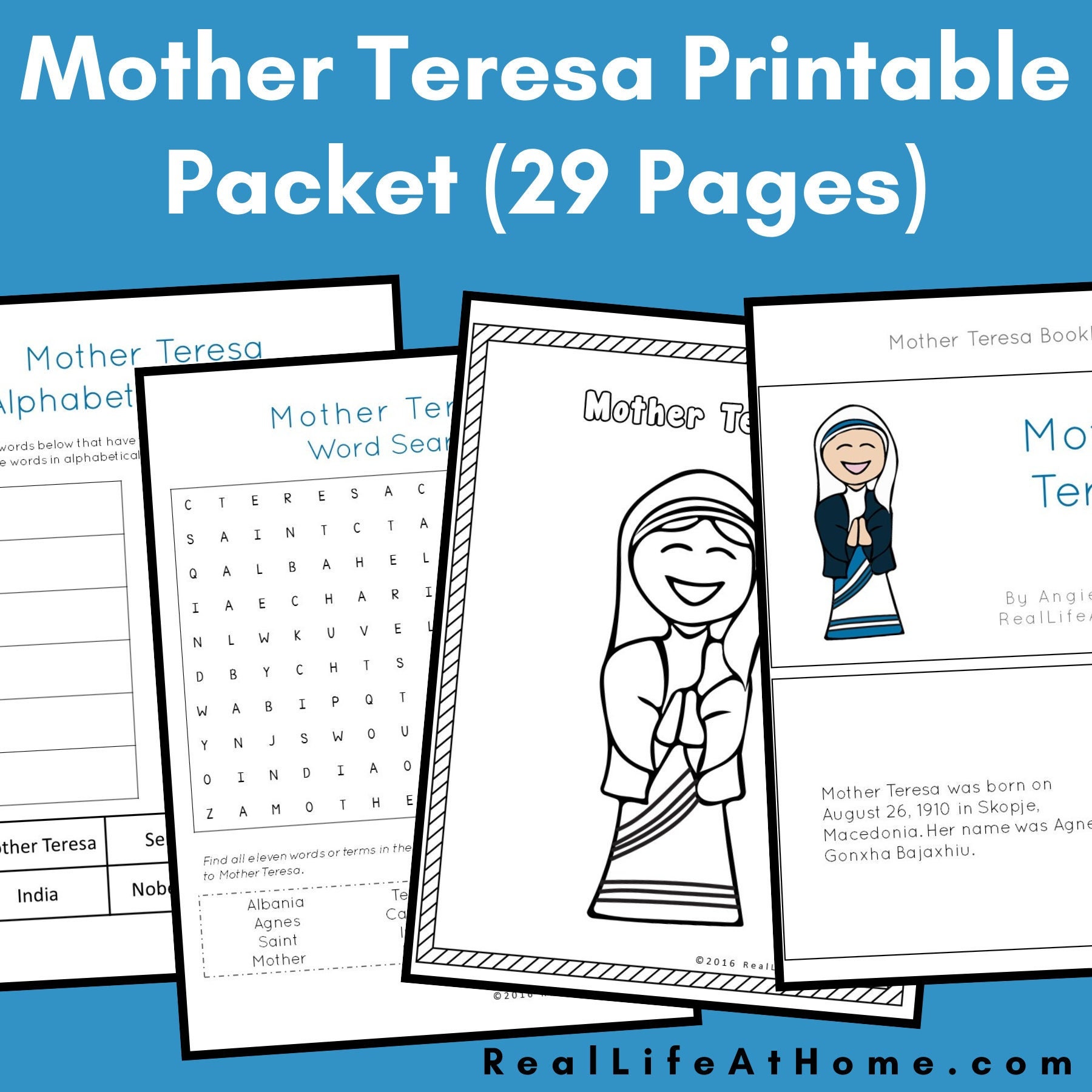 Mother Teresa Worksheets and Activities Printable Packet for Kids Etsy
