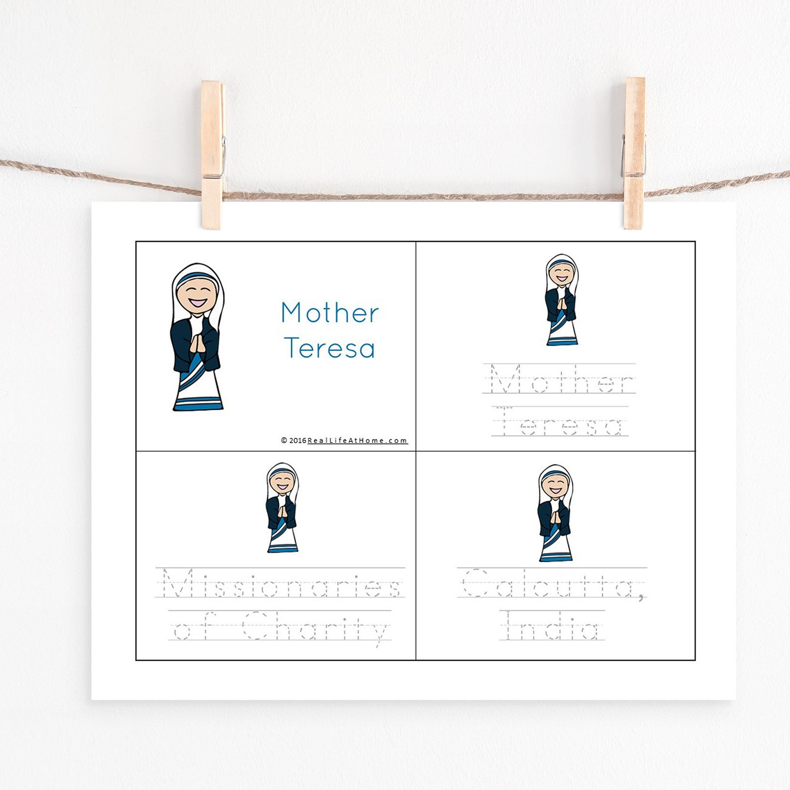Mother Teresa Worksheets and Activities Printable Packet for Kids Etsy