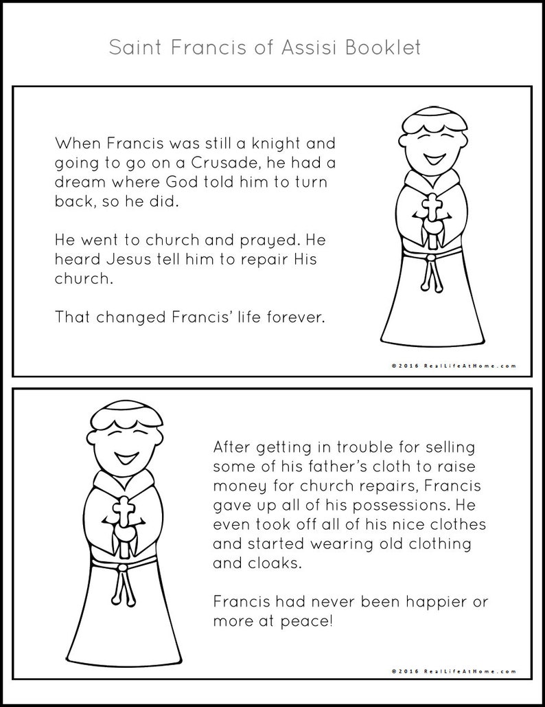 Saint Francis of Assisi Printables Activity Packet Instant Download Etsy