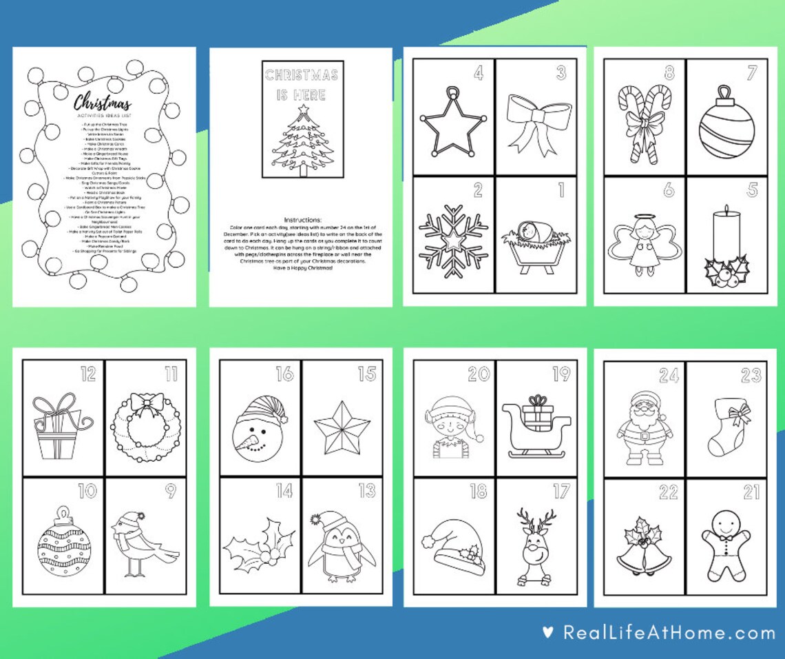 Advent Calendar Mini Coloring Pages Set for Children - Instant Download ...