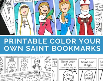 Color Your Own Saints Bookmark Set - 48 Bookmarks with 24 Different Saints