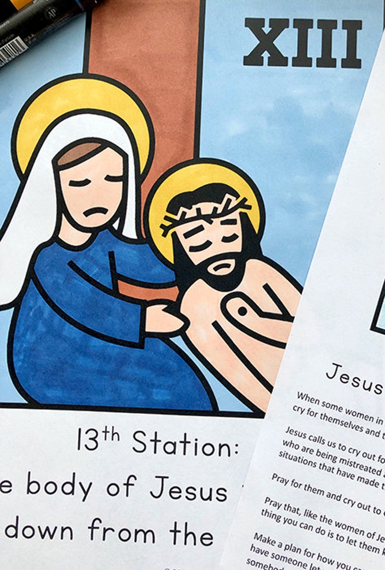 Stations of the Cross for Kids: 5 Booklet Variations Coloring, Reflections, and Prayers image 5