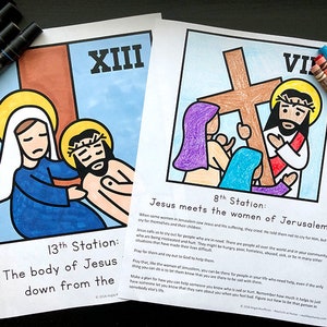 Stations of the Cross for Kids: 5 Booklet Variations Coloring, Reflections, and Prayers image 3