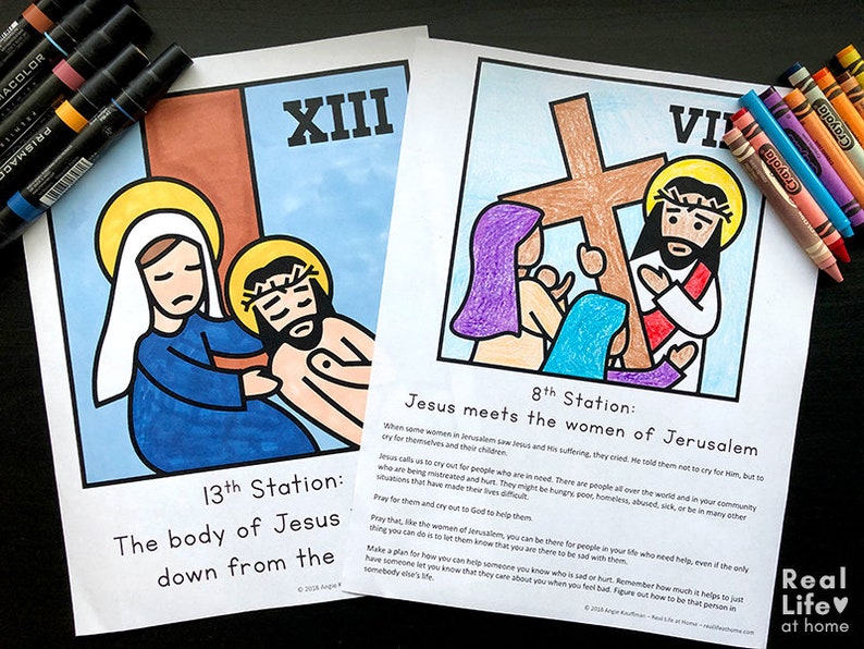 Stations of the Cross for Kids: 5 Booklet Variations Coloring, Reflections, and Prayers image 3