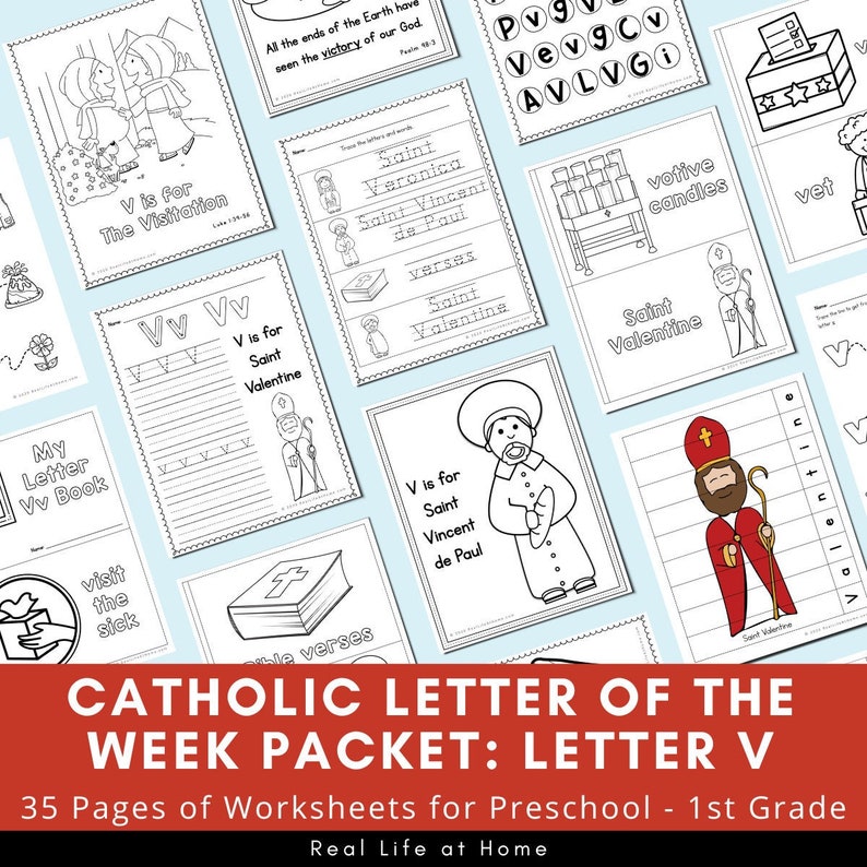 Letter V: Catholic Letter of the Week Worksheets and Coloring Pages for Preschool, Kindergarten, and First Grade image 1