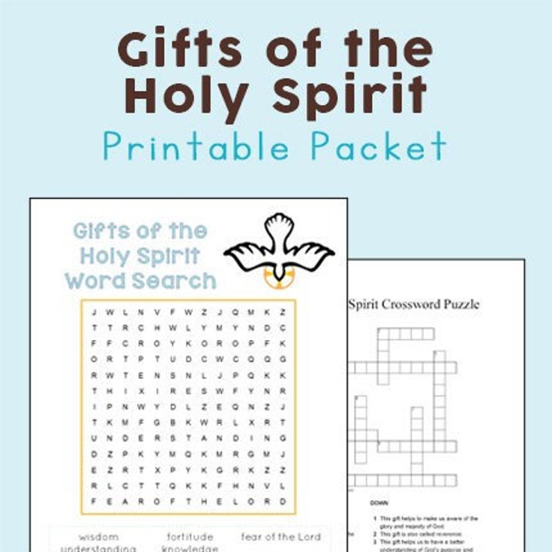 Gifts of the Holy Spirit Word Search and Crossword Puzzle Printable Set ...