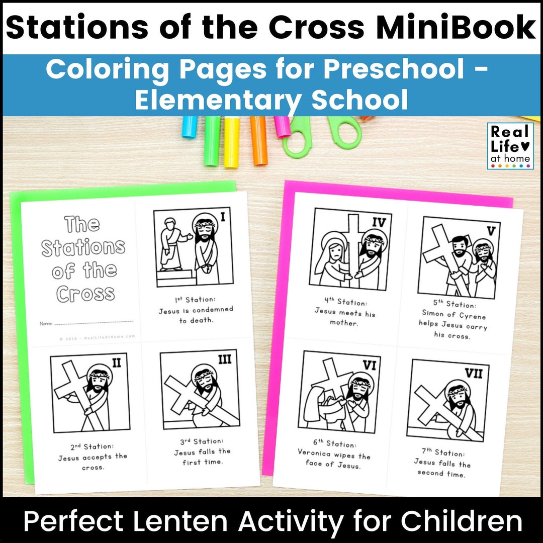Stations of the Cross for Kids: Small Coloring Booklet (instant ...