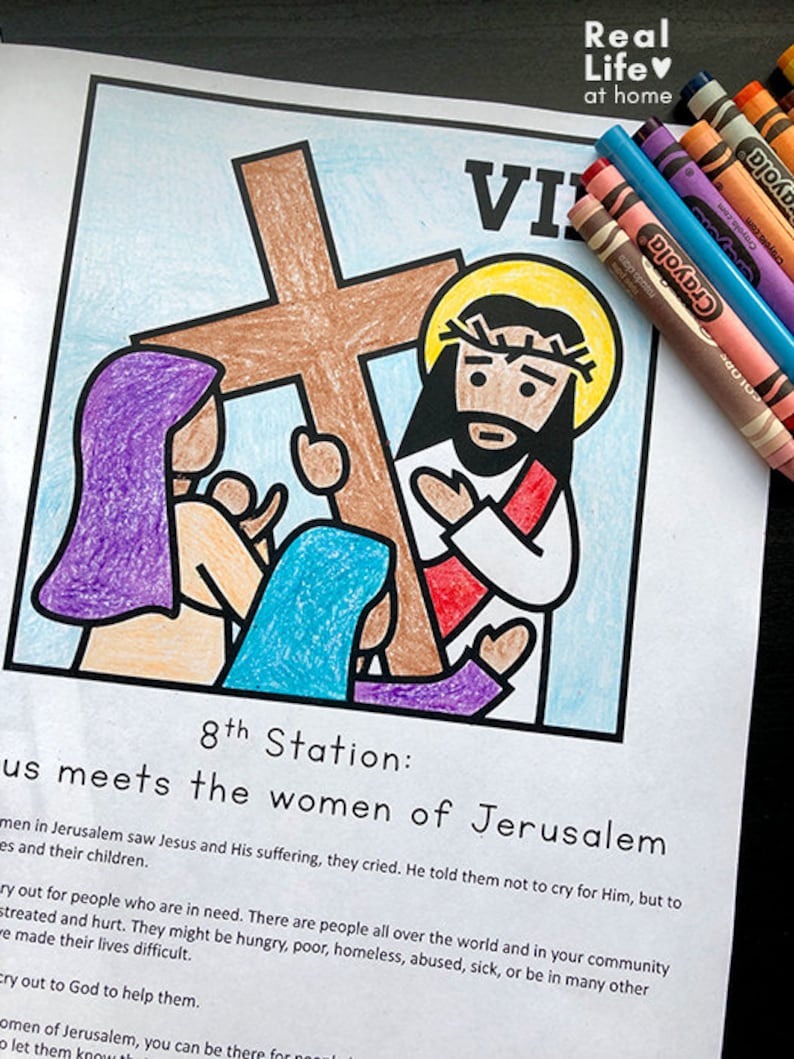 Stations of the Cross for Kids: 5 Booklet Variations Coloring, Reflections, and Prayers image 4