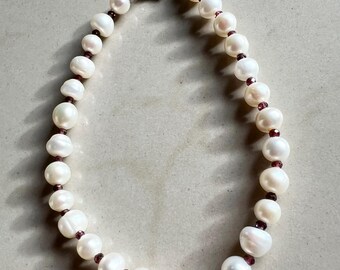 Garnet & Freshwater Pearl Bracelet: Sterling Silver Findings