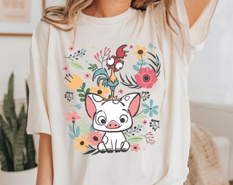 Retro Moana Shirt: Pua and Hei Hei Floral Tee, Disneyland Outfit
