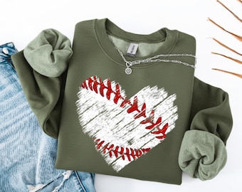 Camiseta de béisbol con corazón desgastado, sudadera de béisbol con corazón desgastado, camiseta para mamás beisboleras, ropa de béisbol, regalos para amantes del béisbol