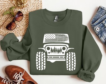 American Offroad Sweatshirt, USA Flag 4WD, Forest