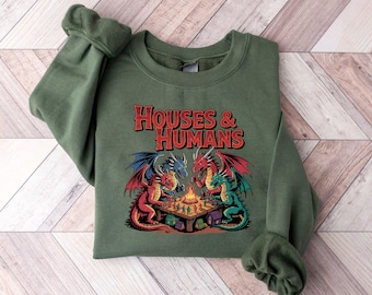 Houses and Humans D&D Sweatshirt, Dragons Graphic, Vintage 90s Style
