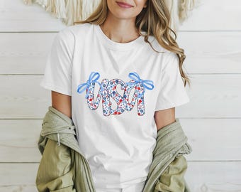Floral USA Flag Shirt, Coquette Patriotic 4th of July Tee