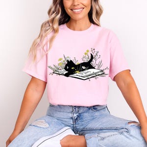 Floral Cat Shirt, Cat Lover T-shirt, Cat Book Shirt, Cat Lover Gift, Gift for Her, Cat Mom Shirt Gift, Cute Cat Shirts, Cute Book Cat Tshirt