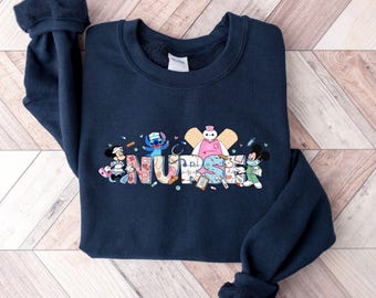 Pediatric Nurse Sweatshirt, Cartoon Characters, PEDS Gift
