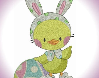 Bunny Suit Easter Basket Set Machine Embroidery