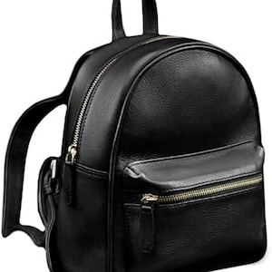 Mochila de couro genuíno - Mochila elegante preta para o dia a dia