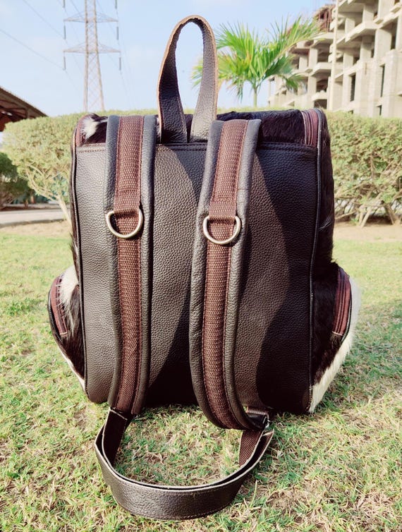 Handmade Tricolor Cowhide Backpack, Leather Travel Daypack  display picture 2