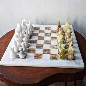 Onyx Green White Chess set| Marble Chess set | chess sets | Gifts for him  | Christmas Gifts |  | marble chess board 16 x 16