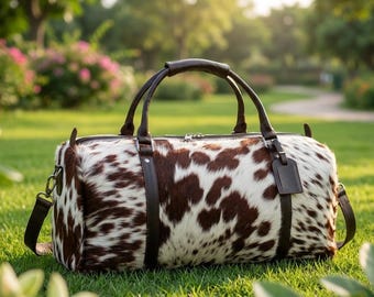 Large Cowhide Duffel Bag, Real Cowhide Travel Bag, Cow Skin Weekender Bag, Unisex Shoulder Duffle Bag, Personalize Your Duffel, Ideal Gift