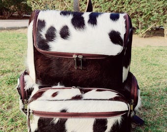 Real Cowhide Leather Backpack - Travel Bag - Cowhide Backpack Bag -diaper bag- Genuine Cowhide Bag for Everyday Use & Adventure