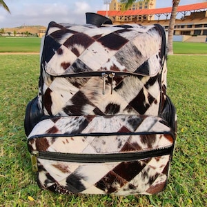 Sac à dos en cuir de vachette tricolore, sac à dos, sac à langer, sac à bandoulière, sac à dos western, cadeau pour maman, sac unique pour enfants