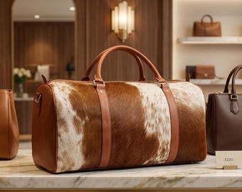Bolsa de viaje de piel de vacuno de lujo / Bolsa de viaje de fin de semana con pelo / Bolsa de cuero occidental unisex hecha a mano
