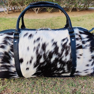 Sac polochon en cuir de vachette véritable Sel Poivre-Sac de voyage -Sac à couches -Sac d'école-Sac à bandoulière -Sac à dos western, cadeau pour maman, enfant Choisissez votre sac