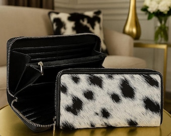 Cartera de piel de vacuno: Bolso de mano plegable de piel hecho a mano con correa de muñeca
