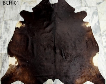 Brindle Tricolor Cowhide Rug – Exotic Brazilian Leather Area Rug Genuine Tricolor Brazilian Hair on Cowhide Rug