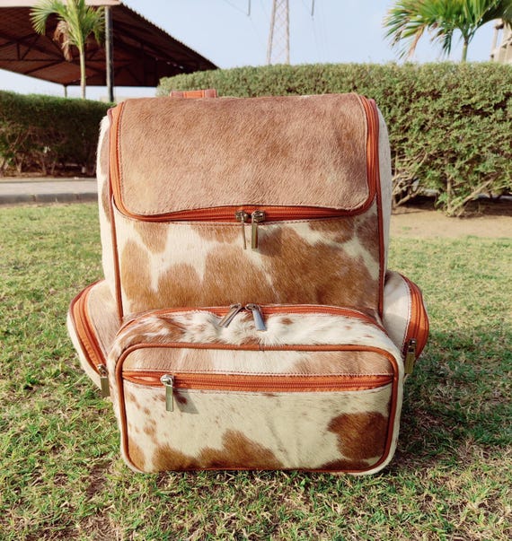 Genuine Leather Backpack Purse Vintage Daypack College Bag Handmade Cowhide IVTG Genuine Leather Backpack8208 main image 4