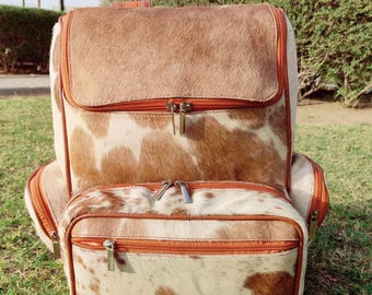 Mochila de piel de vaca hecha a mano: mochila de viaje de cuero, bolso para pañales