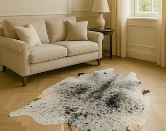 Genuine Tricolor Brazilian Cowhide Rug, Hair-on Leather Area Rug (71x57)