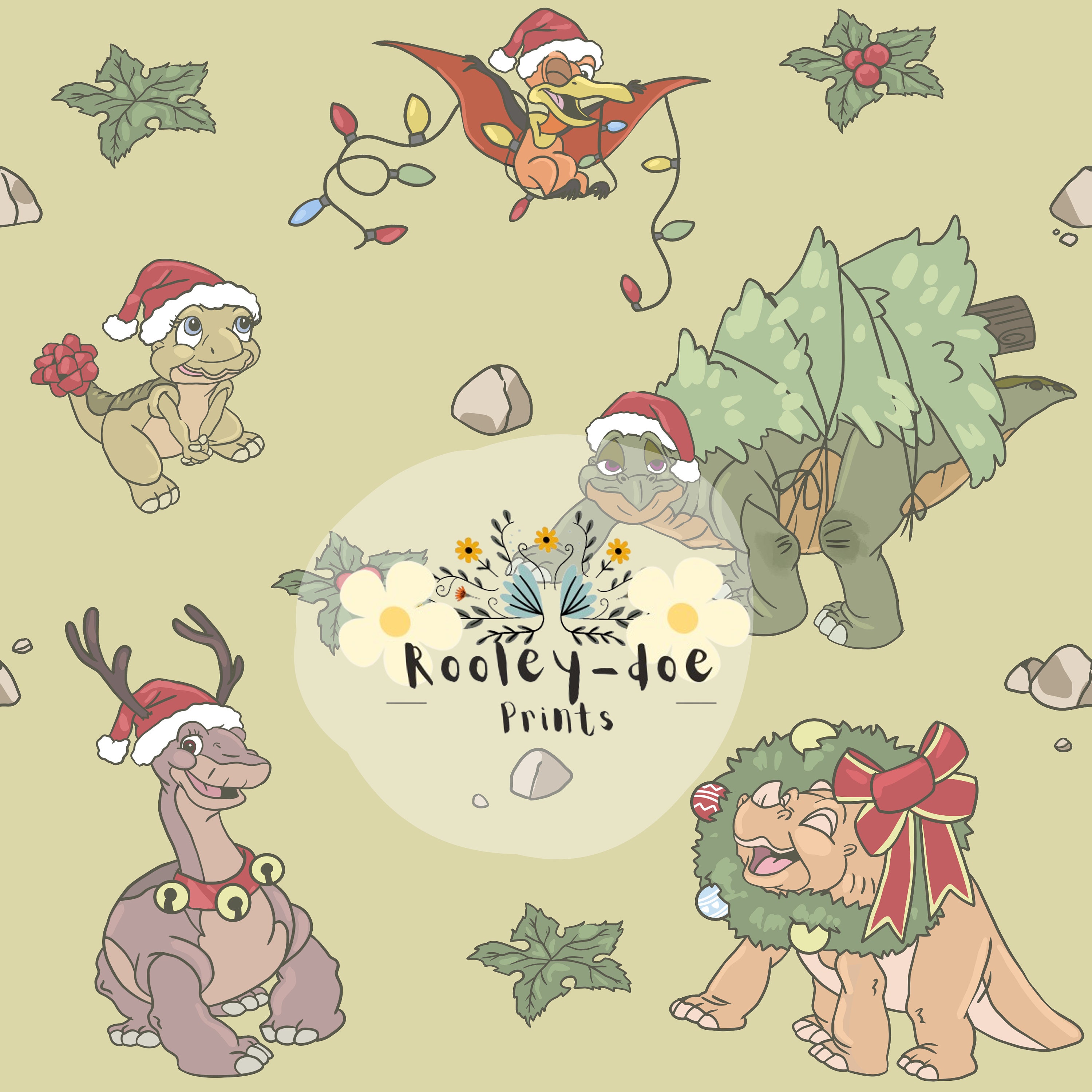 Holiday dinos ( green bg)